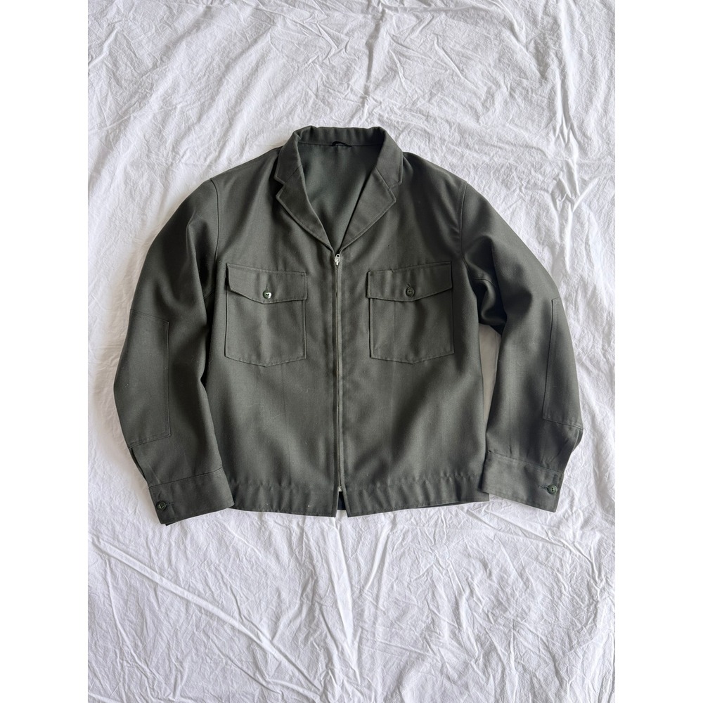 Vintage 1960s Olive Green Wool Blend Work Jacket Lightning Zip